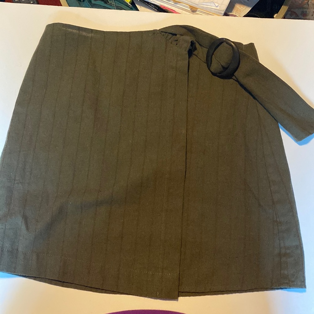 Size small faux wrap skirt -olive green stripes